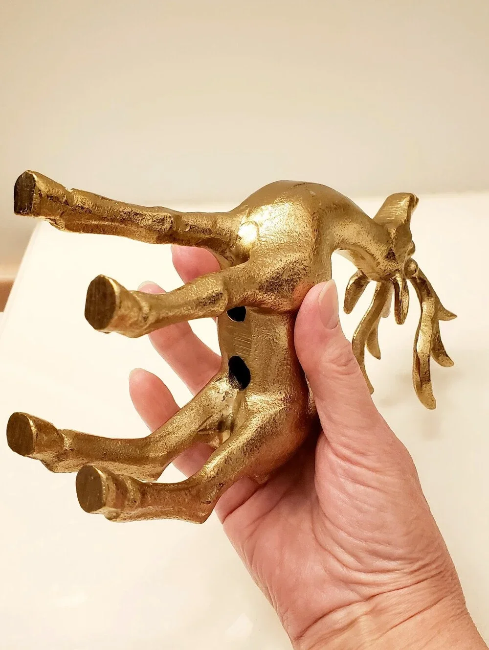 Brass Reindeer Holiday Decor Statue Elegant Accent 8.5 Inches Christmas In July